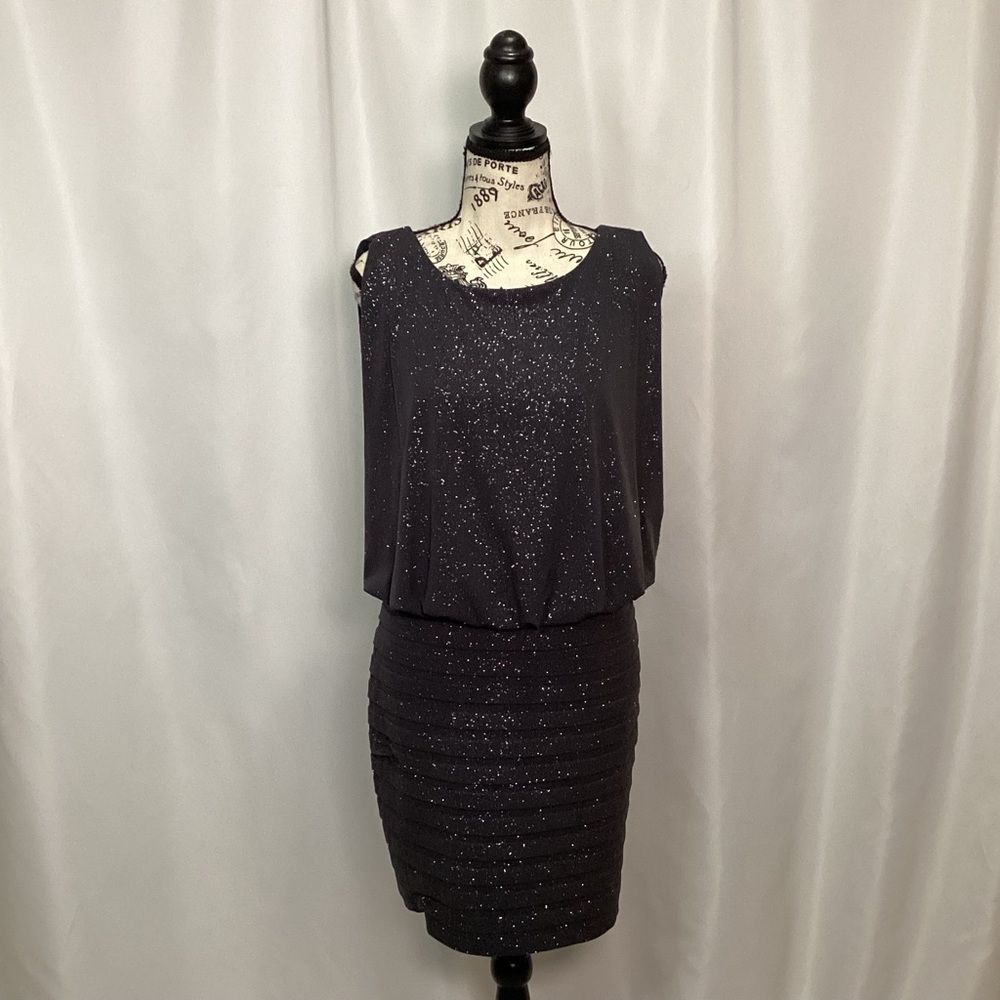 572. Xscape Black Glitter Backless Dress Size 12
